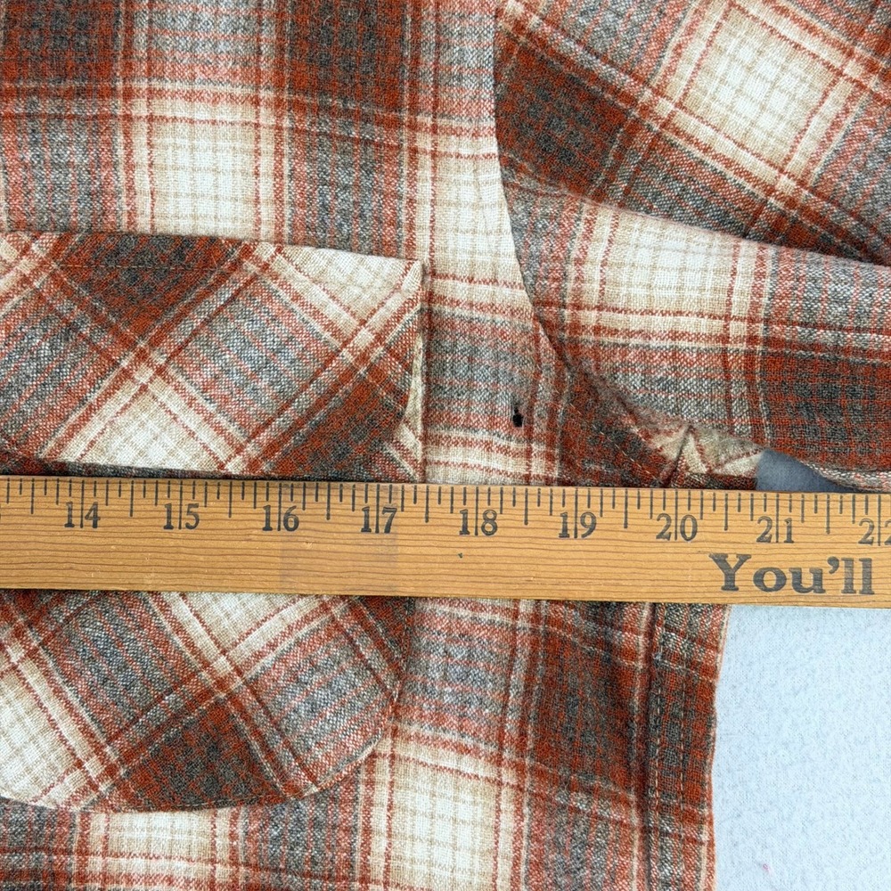 VTG 70s Pendleton Board Shirt Mens S-M Rust Plaid Long Sleeve Loop Collar USA - Picture 10 of 14